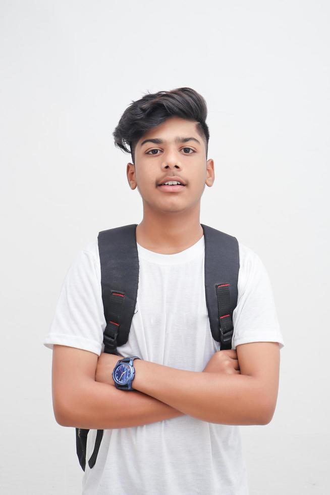 Handsome Indian young boy wearing white t-shirt. photo