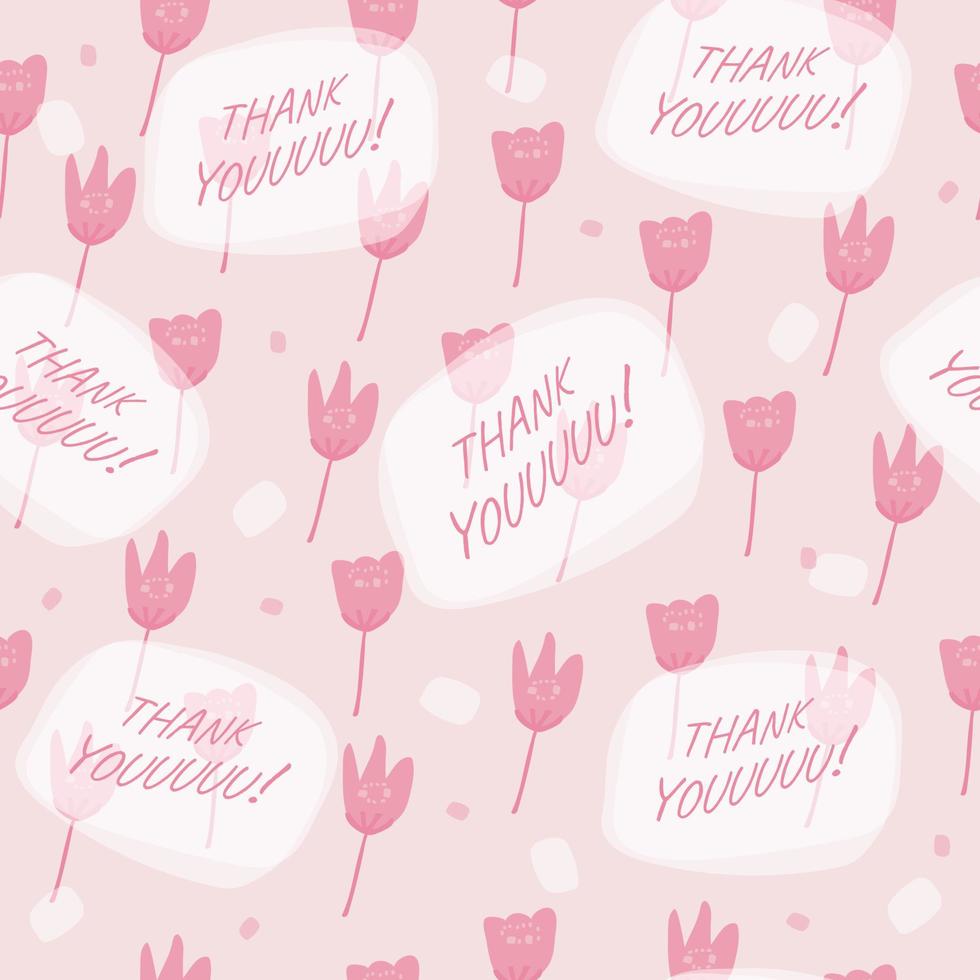 seamless cute pink flower pattern background with thank you word ,thank you card vector