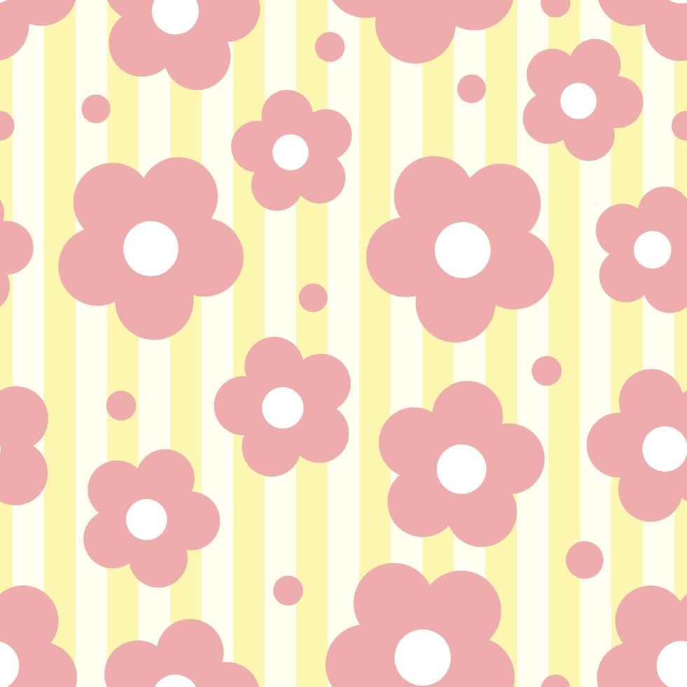seamless kids pattern on stripe background with cute hand draw flower from circle shape vector