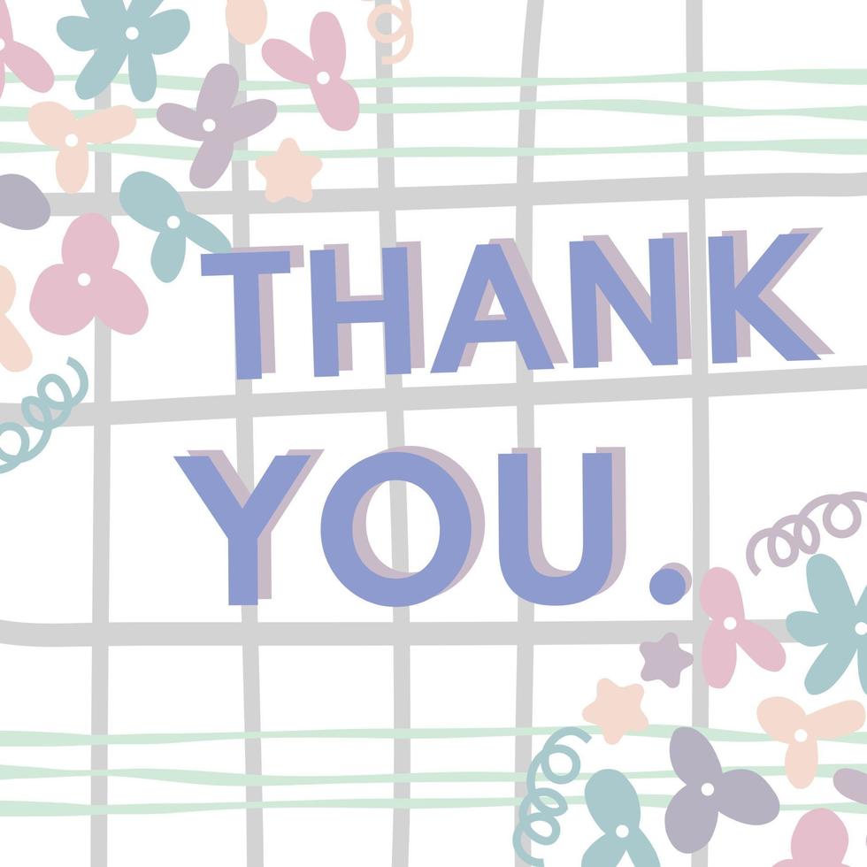 colourful flower pattern on stripe background with thank you word ,thank you card vector