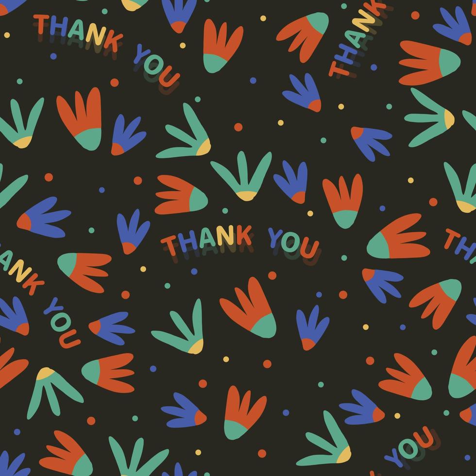 seamless cute colourful flower pattern on black background with thank you word ,thank you card vector