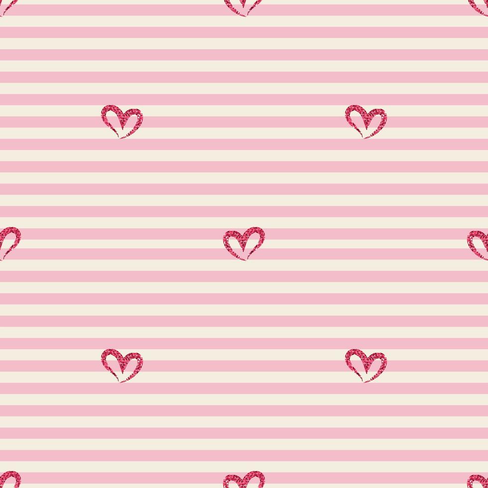 seamless red glitter heart shape pattern  on stripe background , wink pattern vector