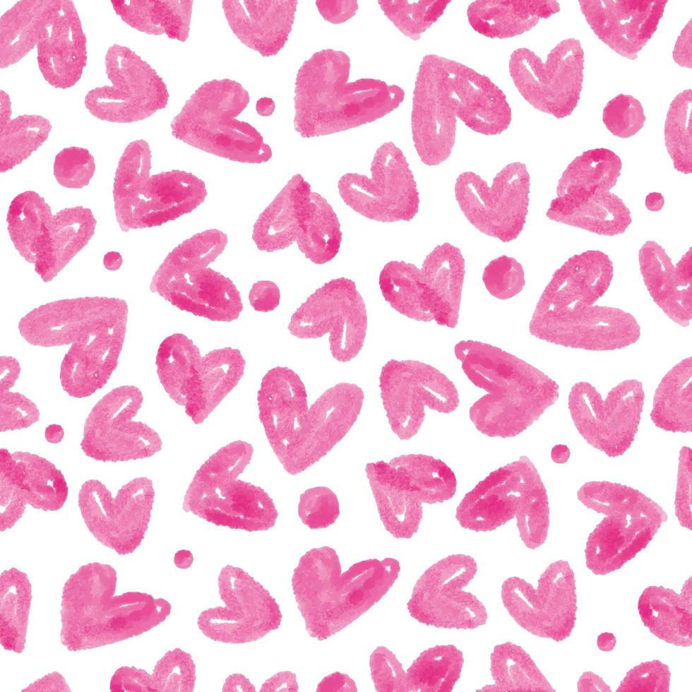 seamless neon pink hand draw heart and dot shape from watercolour pattern background  , kids pattern vector