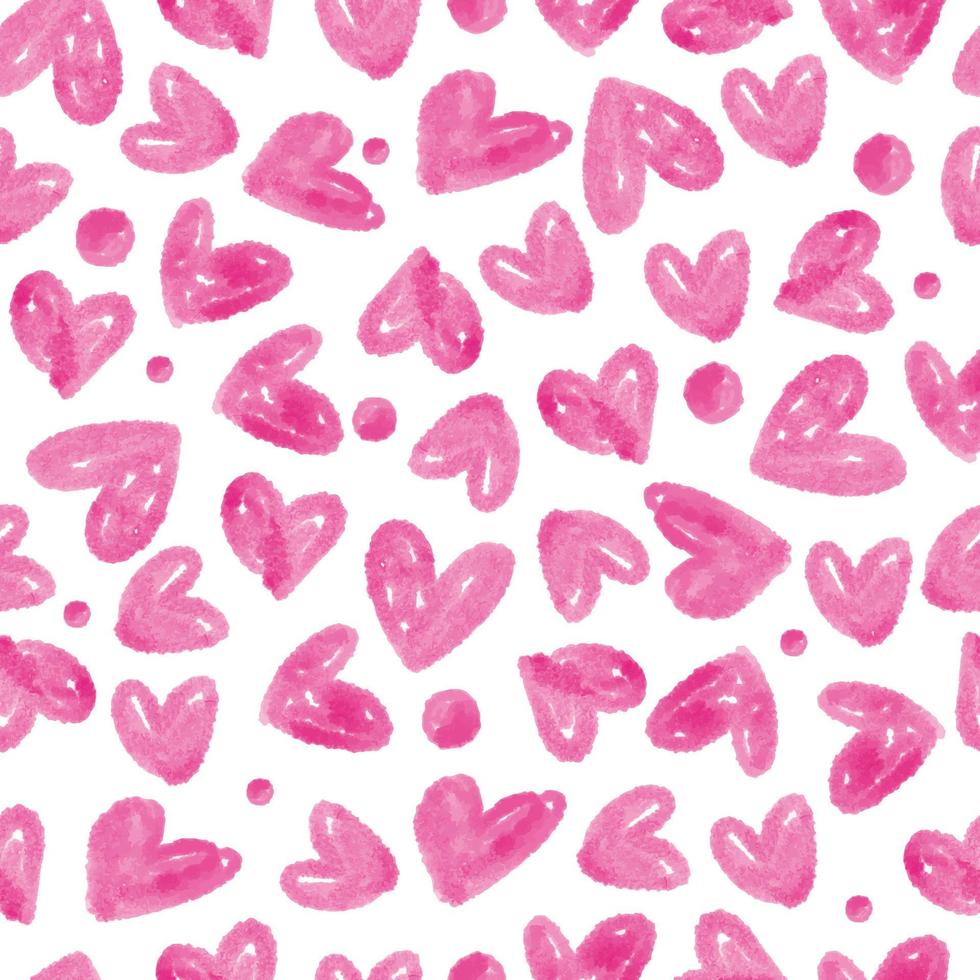 seamless neon pink hand draw heart and dot shape from watercolour pattern background  , kids pattern vector