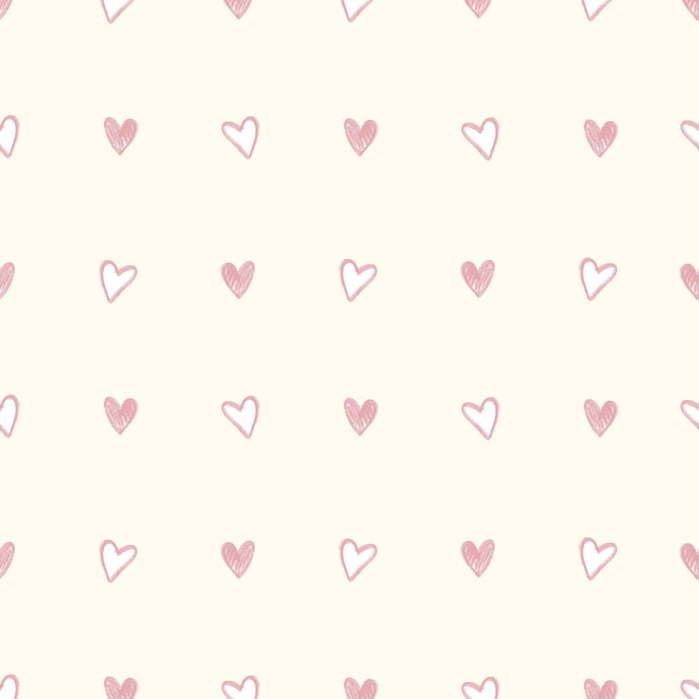 seamless sweet pink hand draw heart from chalk paint colour pattern background , kids pattern vector