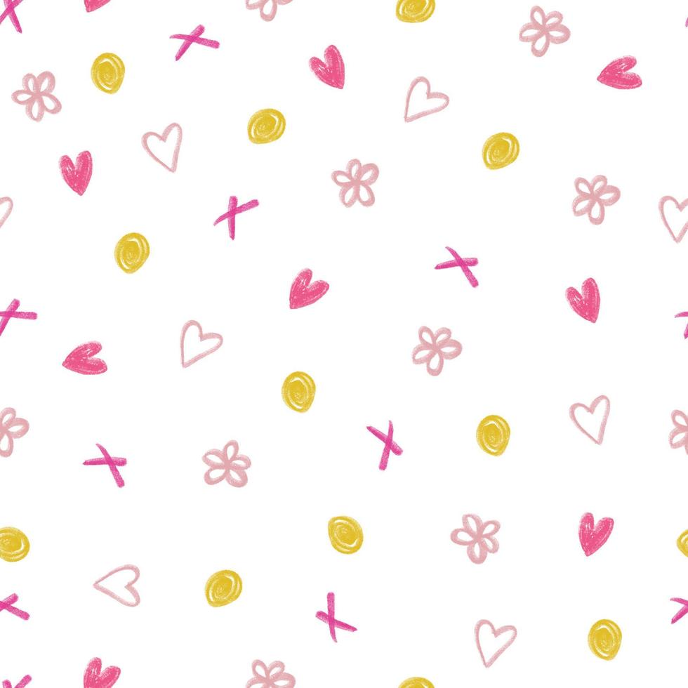 seamless sweet pattern background with flower,heart and dot from chalk colour , kids pattern vector