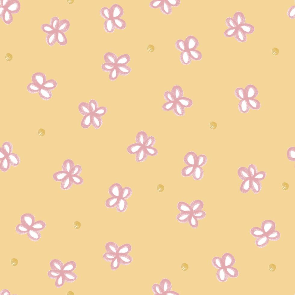 seamless doodle pattern background with hand draw flower from chalk colour , kids pattern vector