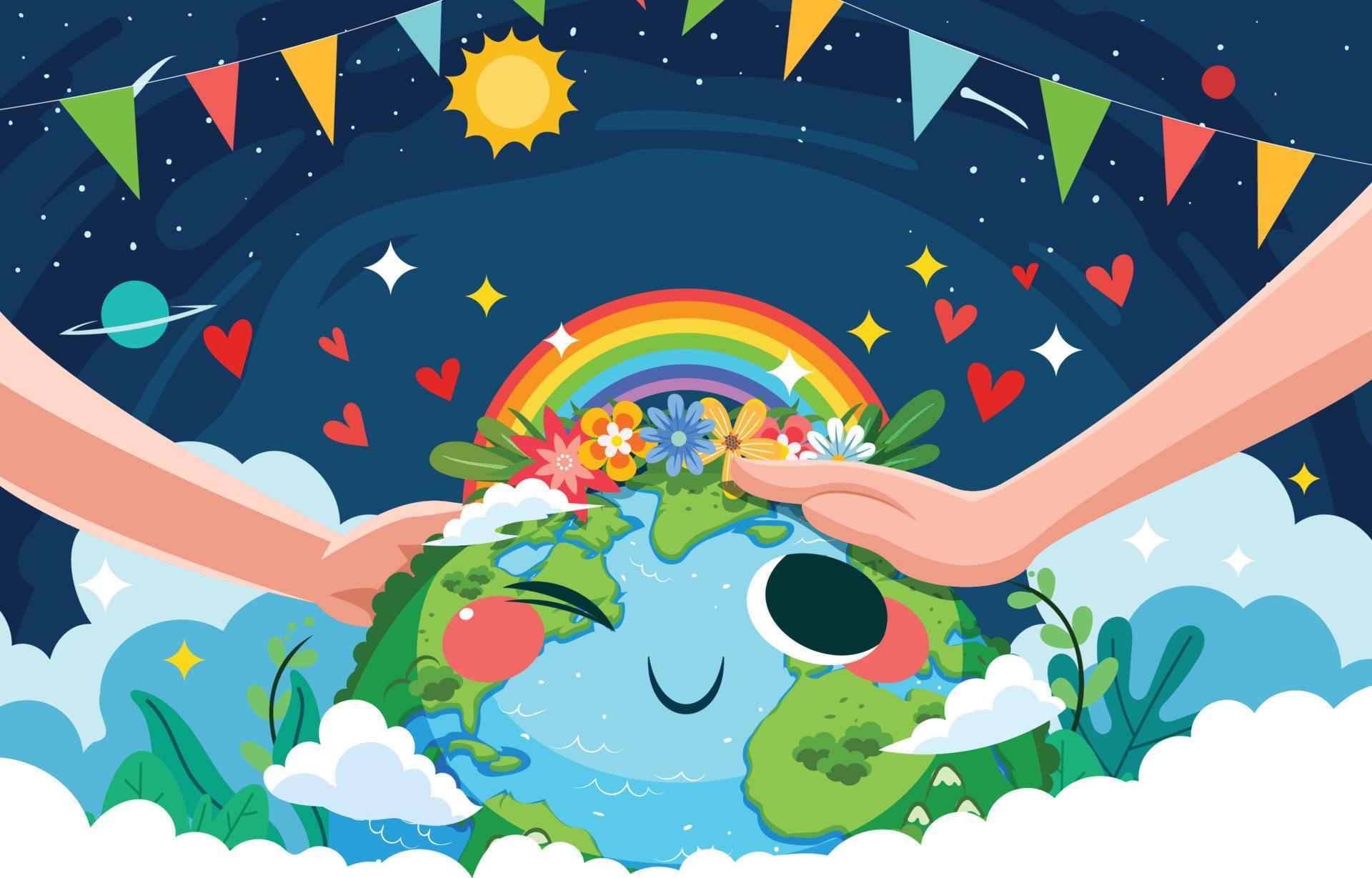 Earth Day Concept Background with Cute Cartoon Earth 5219904 Vector Art