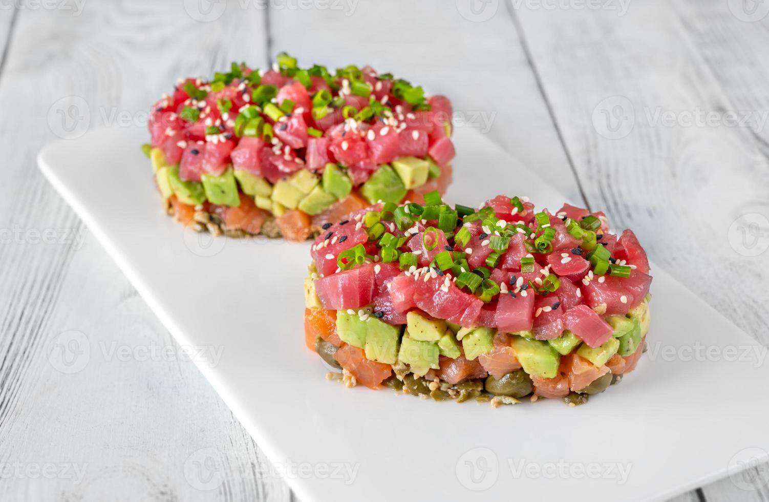 Tuna and salmon tartare photo