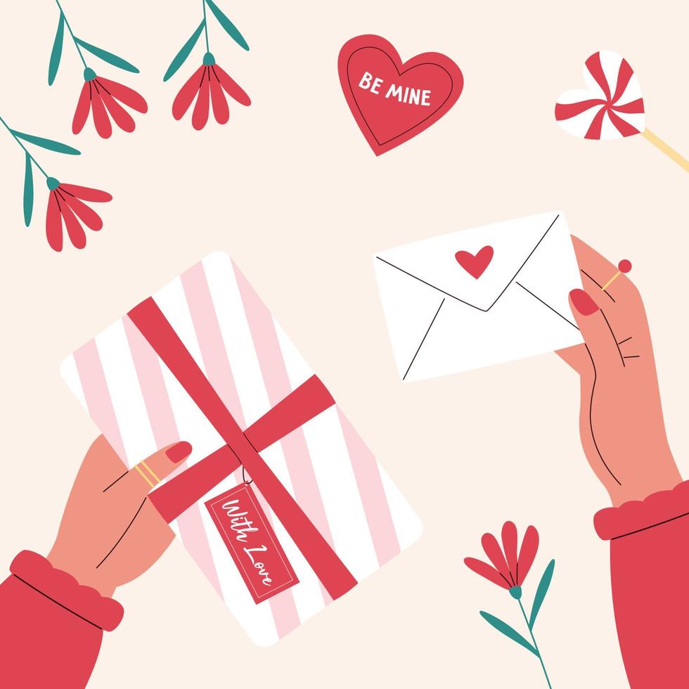 Hands packing gift for valentines day vector