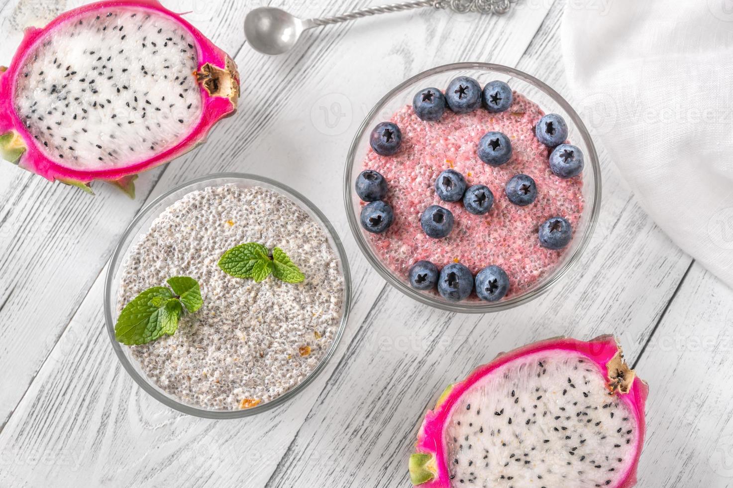 Chia pudding flat lay photo