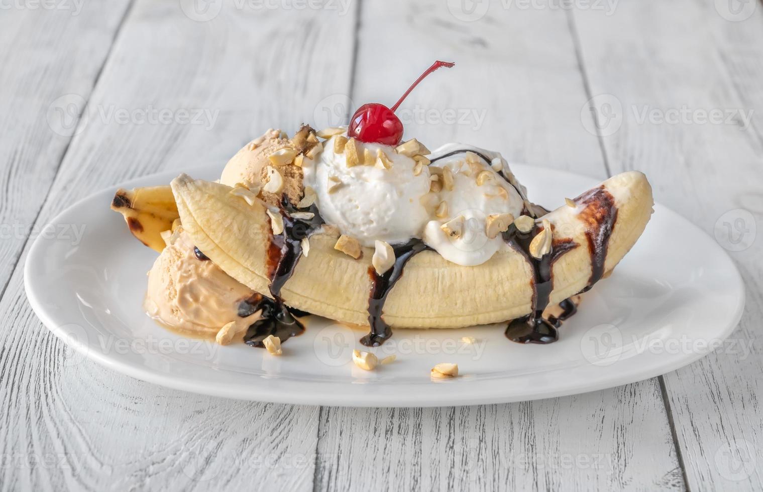 Banana split American ice-cream based dessert photo