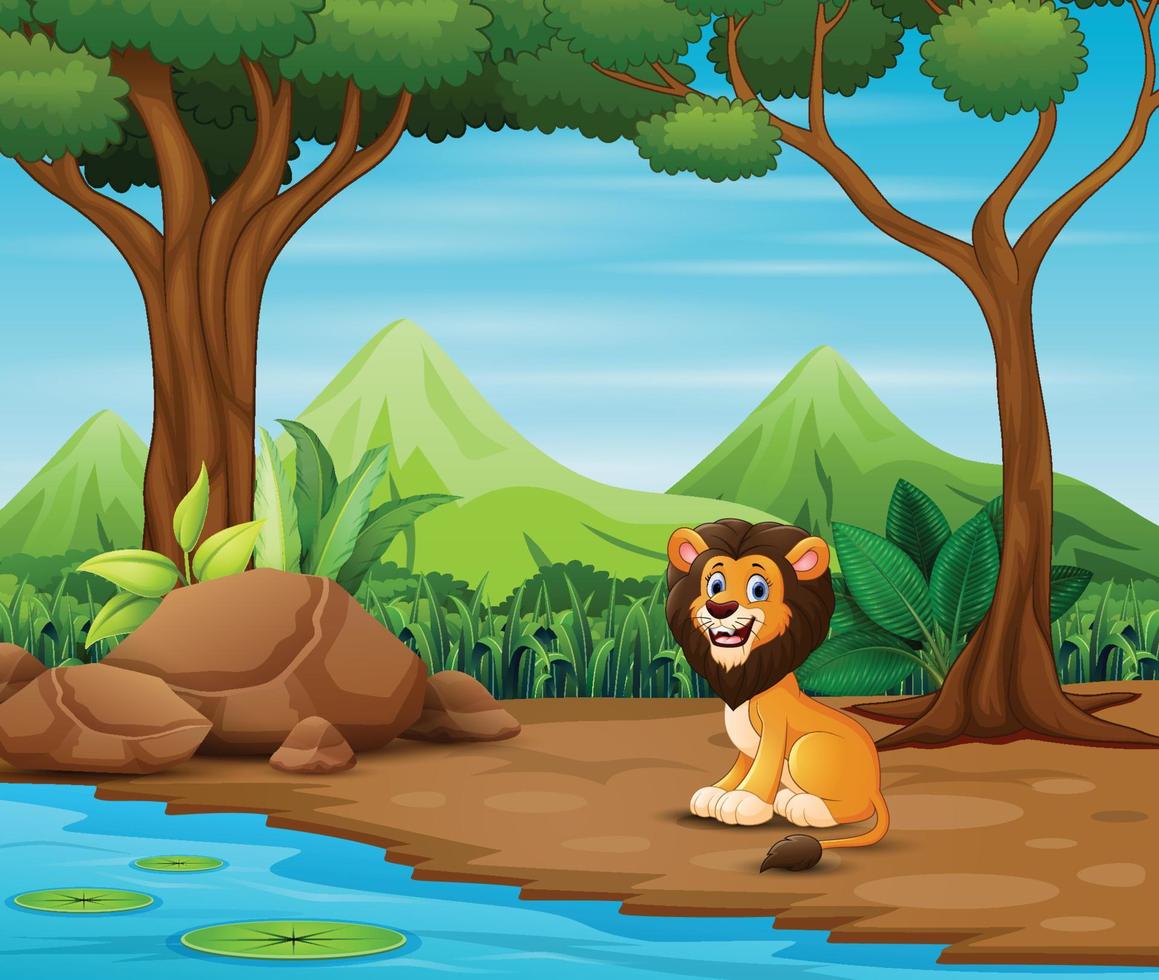 Scary lion cartoon living in the forest vector