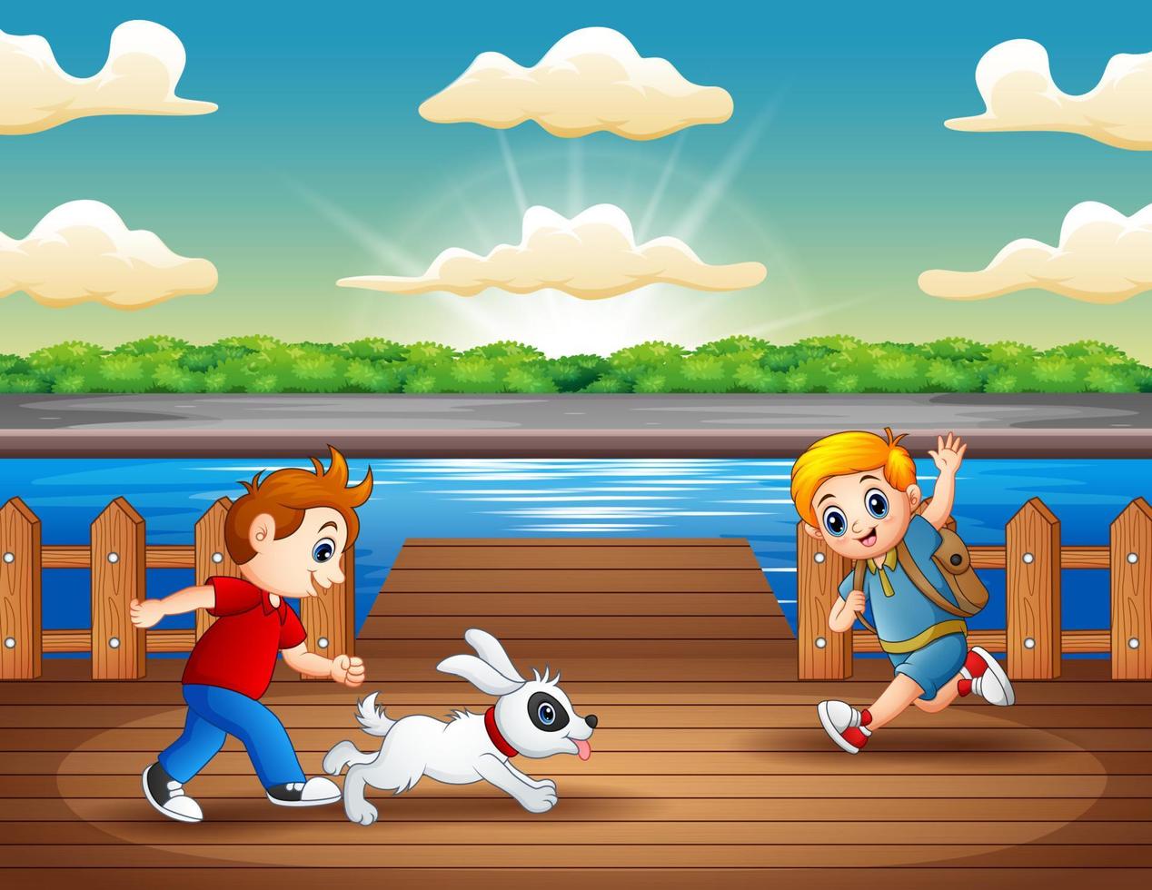 Happy children playing in the river vector
