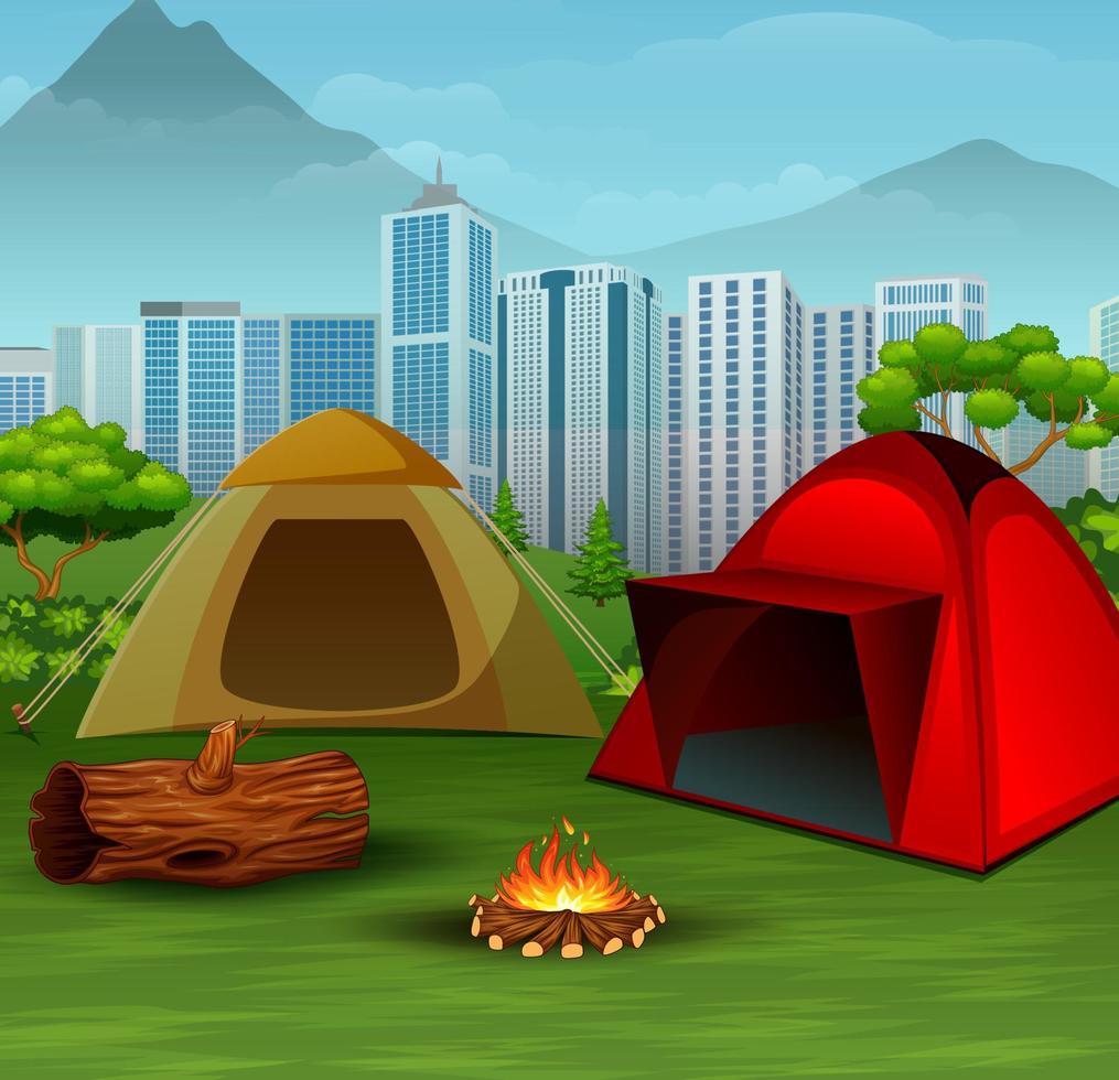 camping cerca del fondo de la ciudad vector