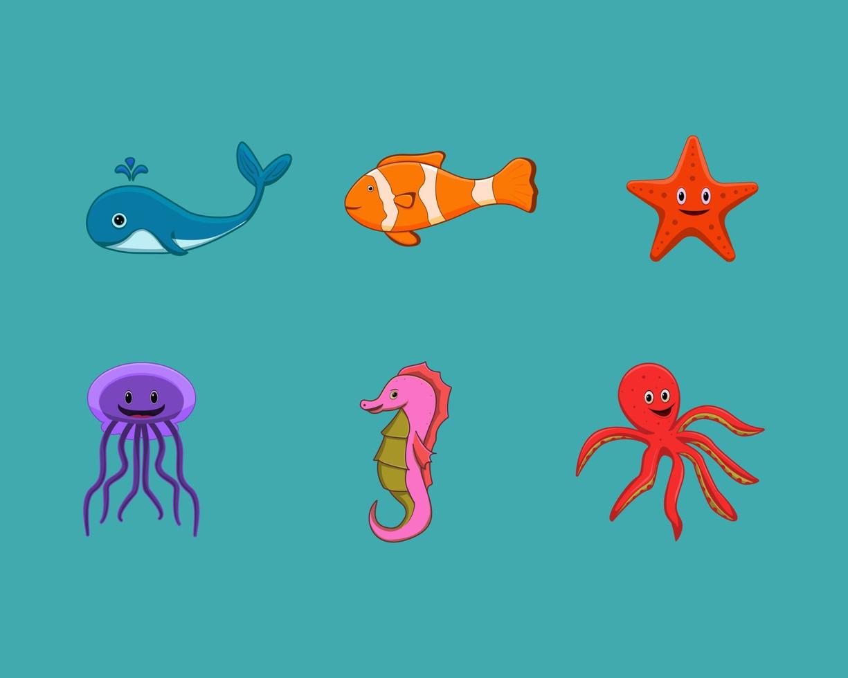 ocean animals set bundle vector