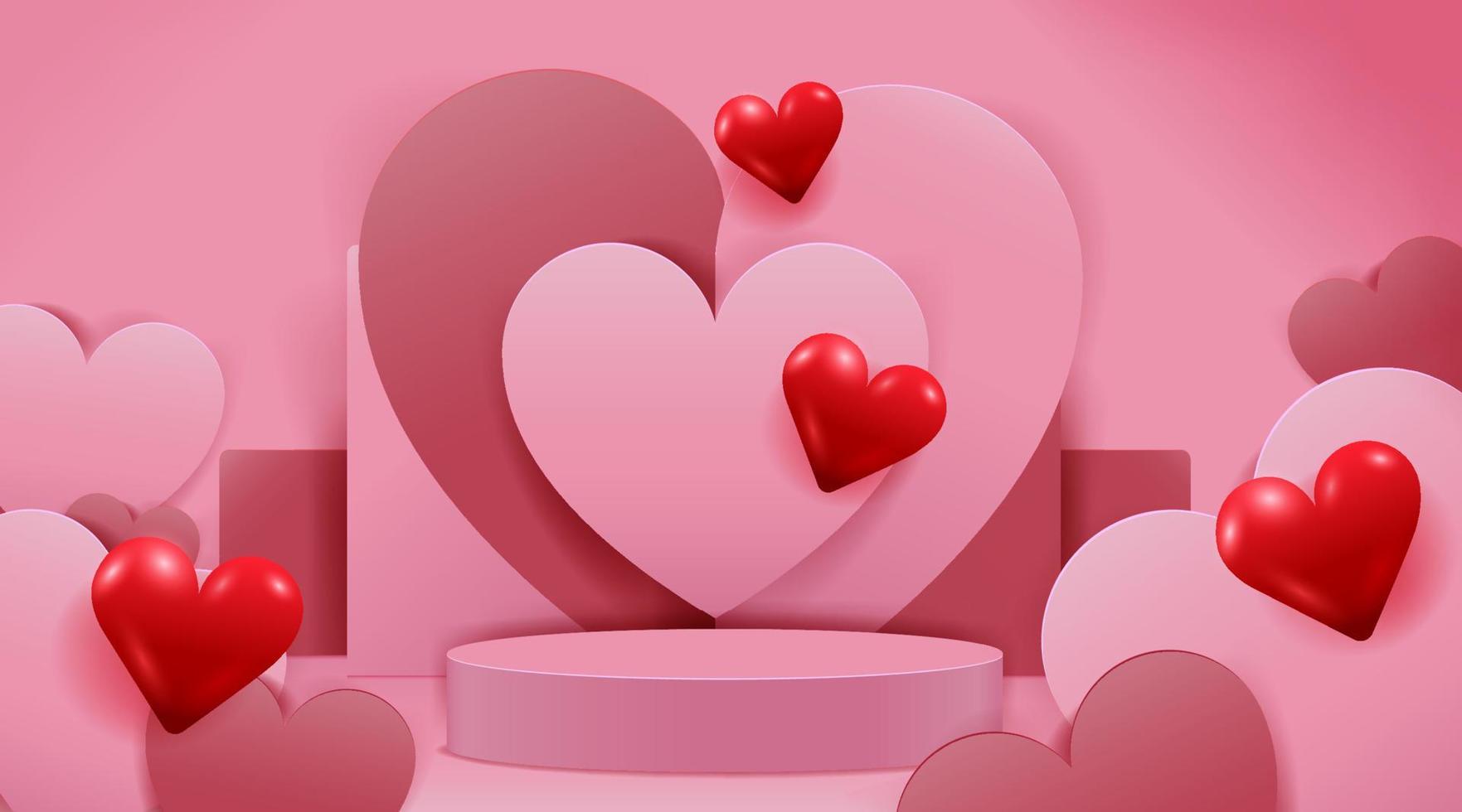 Valentine's Day Concept. Paper cut style heart shape. Podium design vector