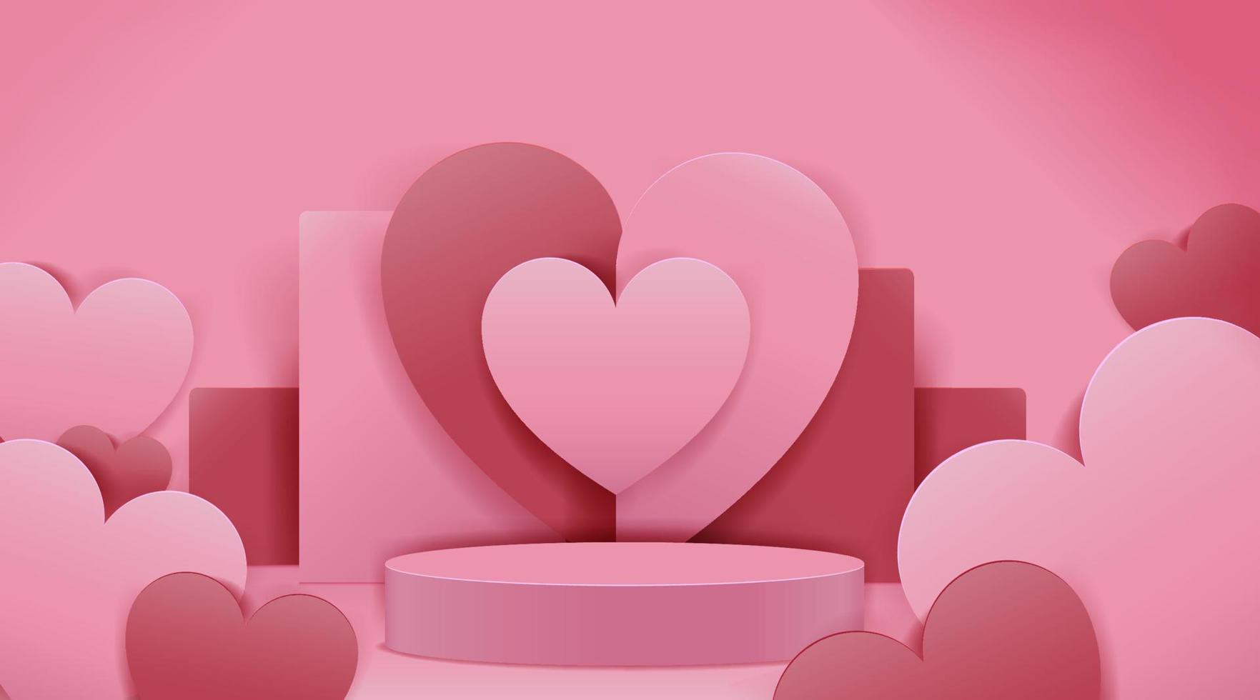 Valentine's Day Concept. Paper cut style heart shape. Podium design vector