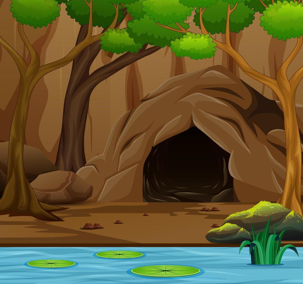 Nature scene background with cave and the swamp vector