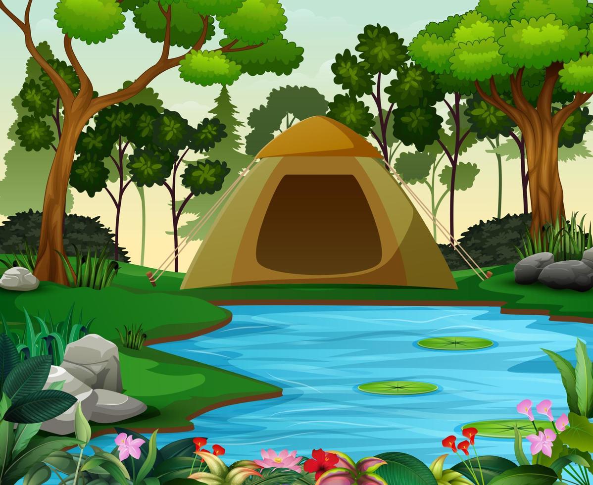 acampar en un hermoso paisaje natural vector