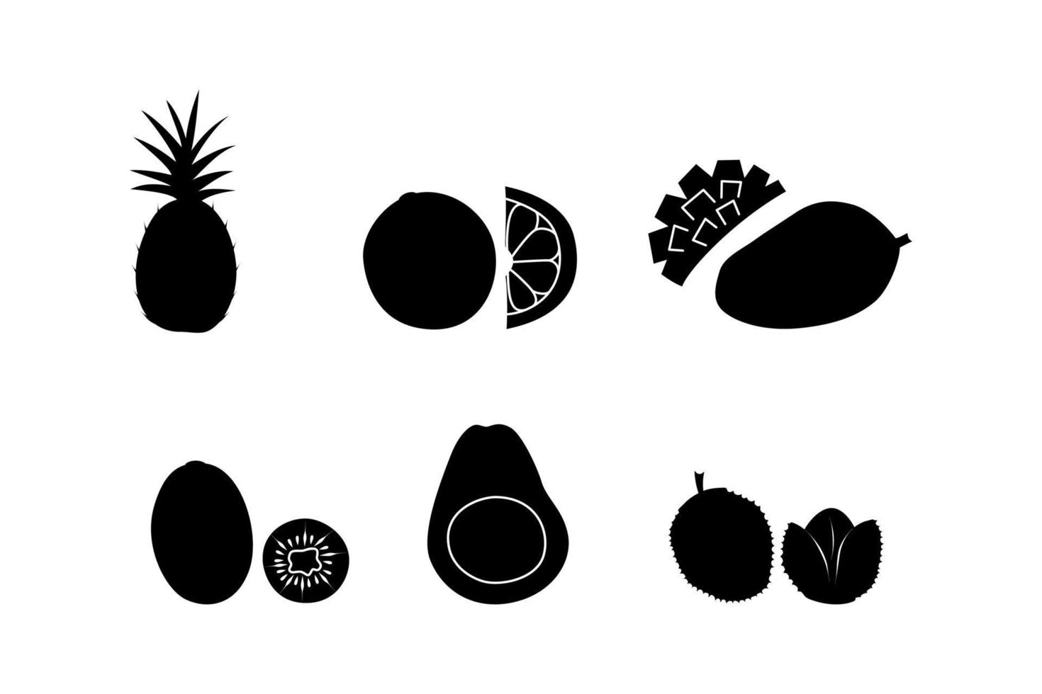 siluetas negras sobre un fondo blanco, varias frutas exóticas. ilustración vectorial vector