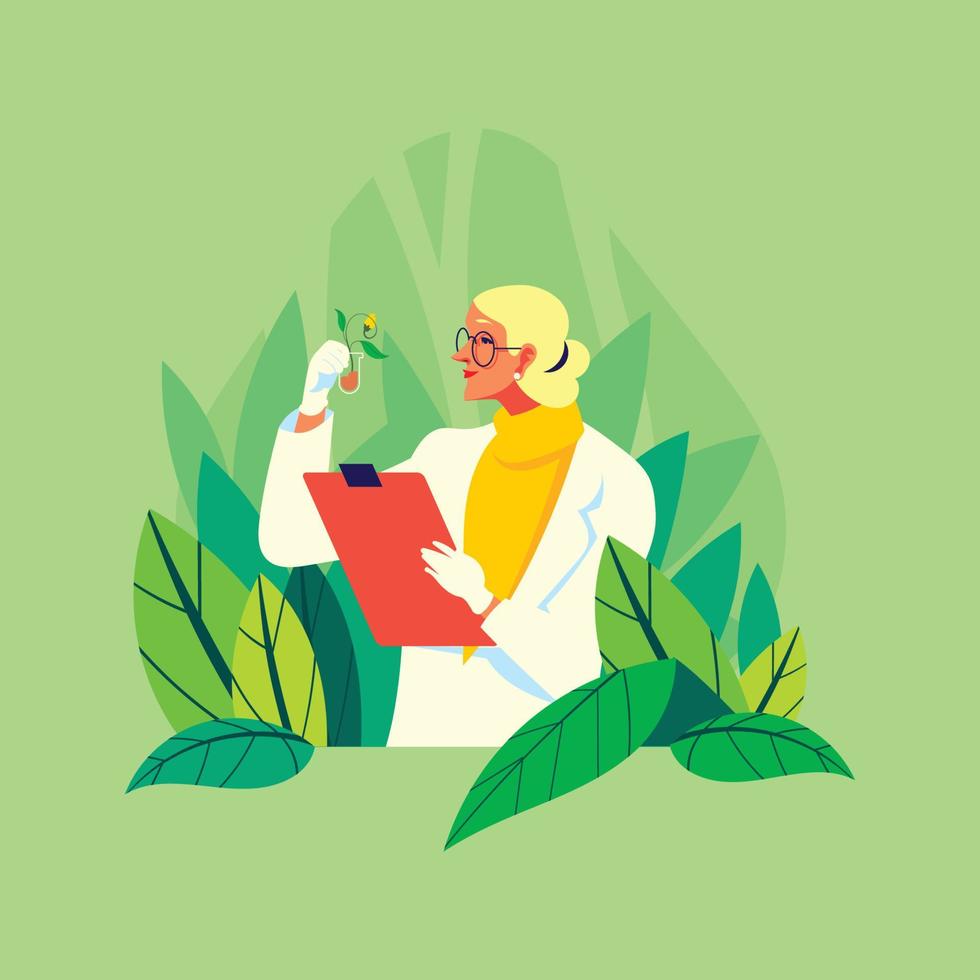 Botanist With Her Experiment Plant vector