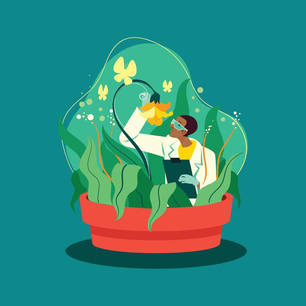 Botanist with His Giant Flower vector