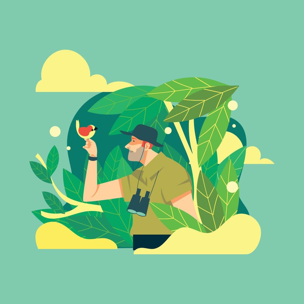 Bird Watcher with Cute Little Bird vector