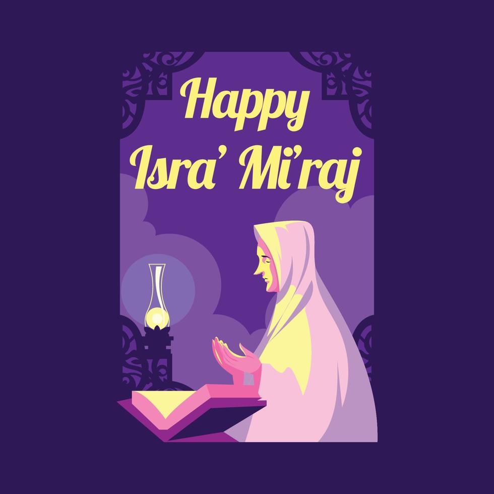 Muslim Woman Praying in Isra' Mi'raj Night vector