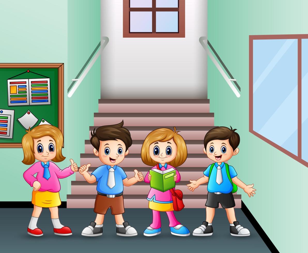 Student standing at school hallway vector