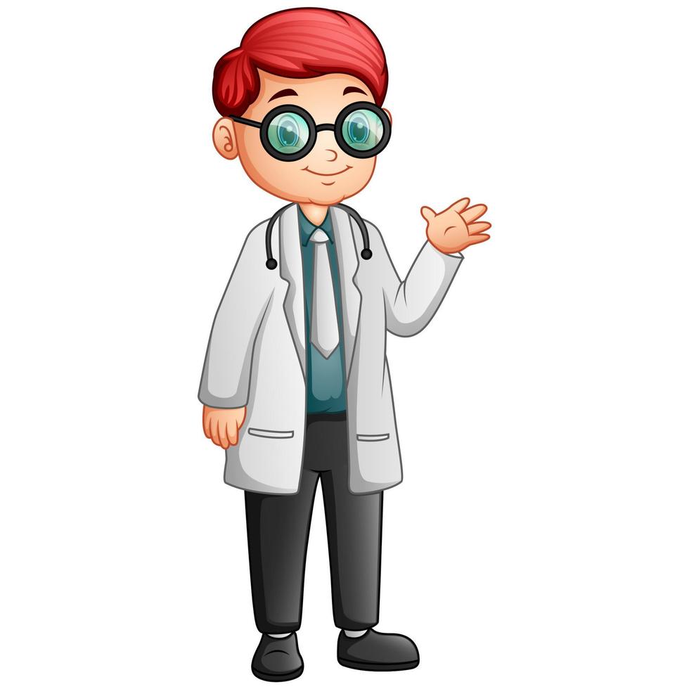 Cartoon young doctor with coat and stethoscope vector