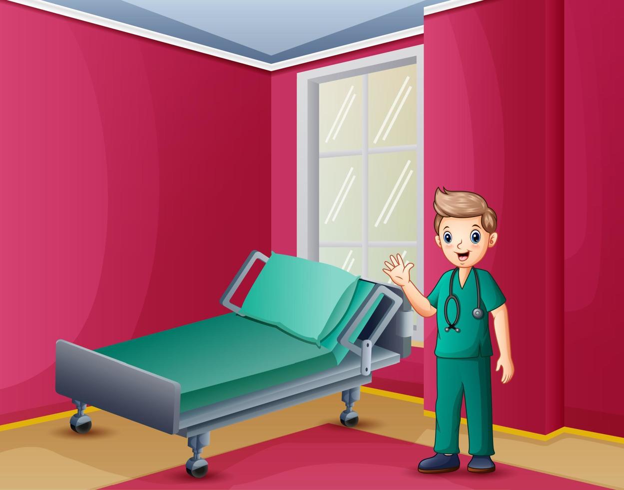 Young nurse showing the hospital room vector
