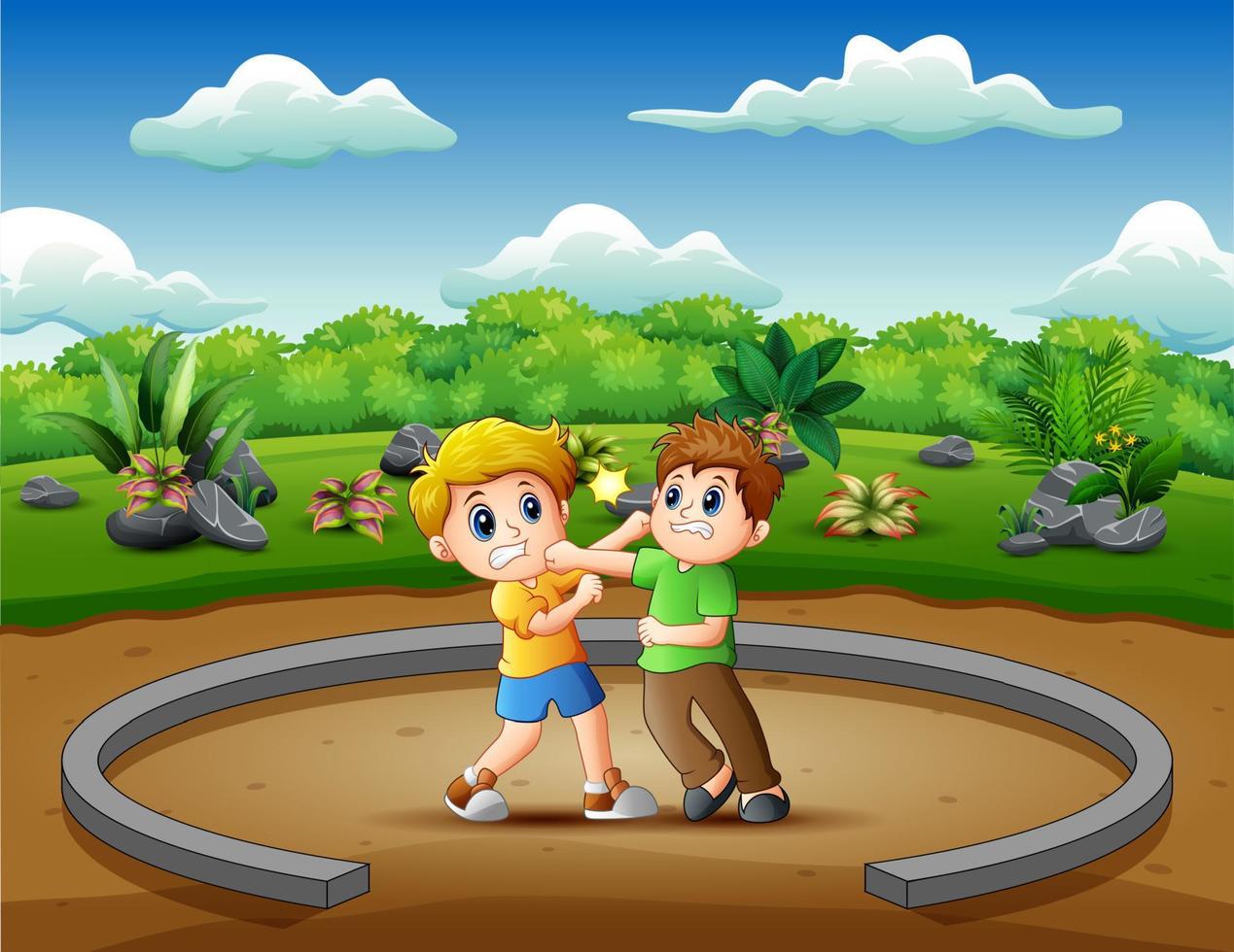Cartoon of kids playing and fighting illustration vector