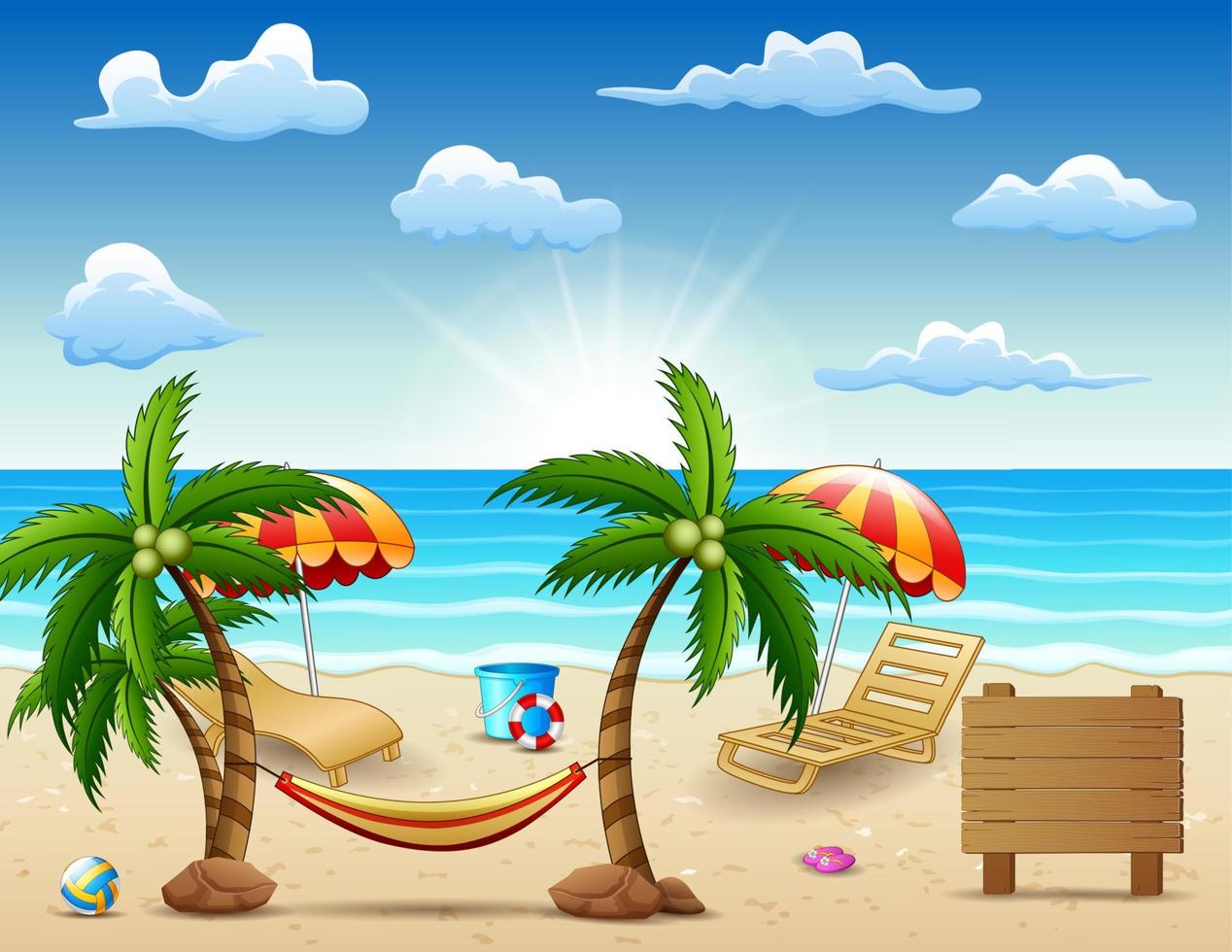 Sea in summer time with travel accessories around the world concept vector