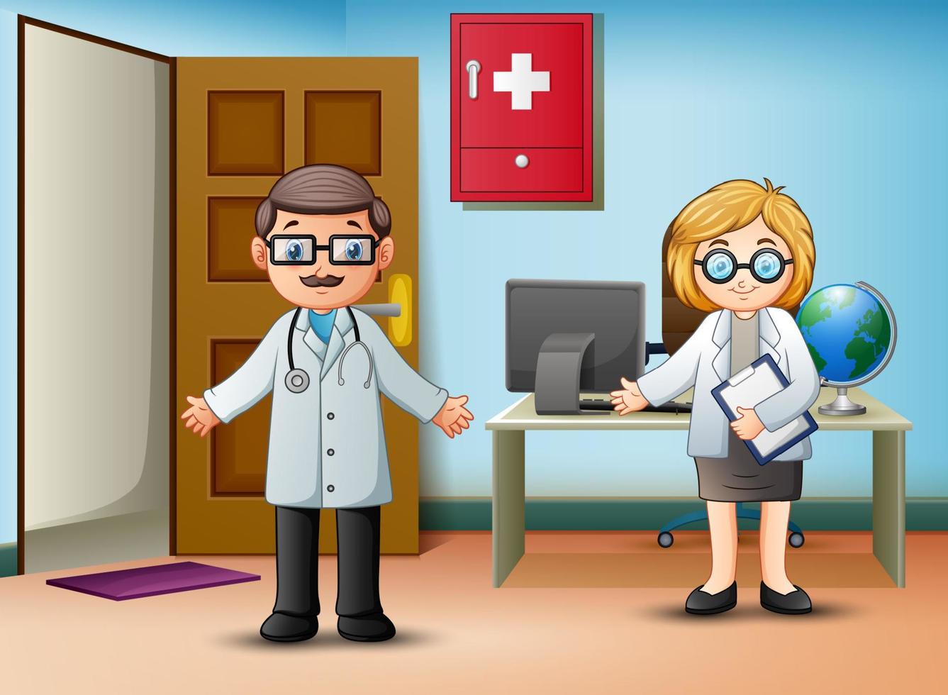 Male and female doctors are in the medical office vector
