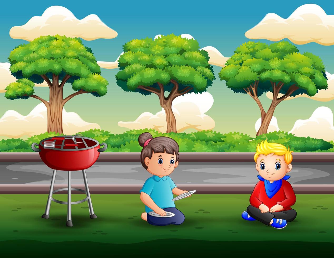 Mom is going to have a barbecue party with her son vector