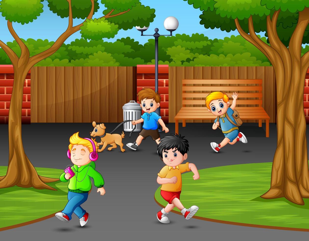 Happy children playing in the park city vector