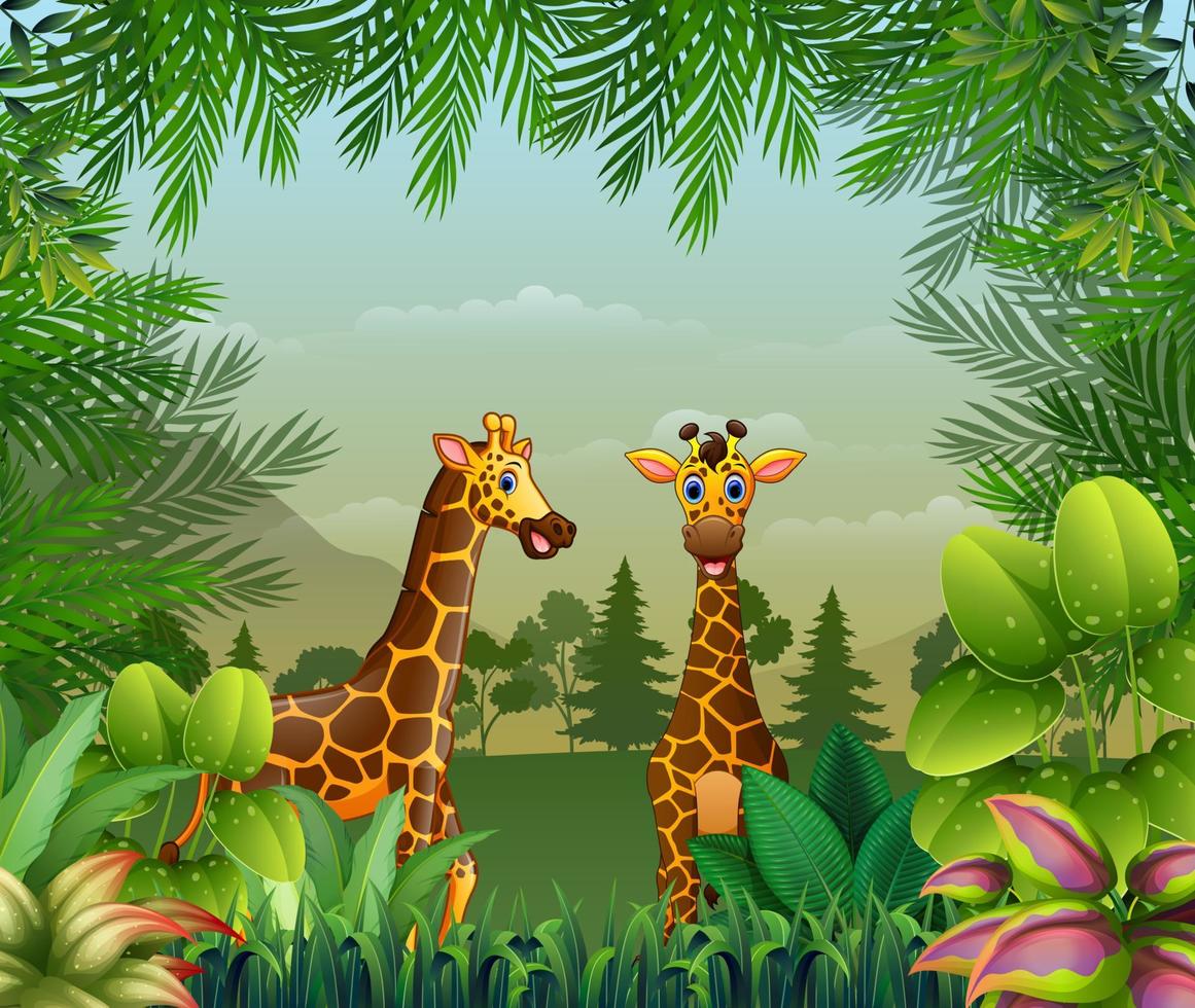 Jungle themed background with a giraffes vector