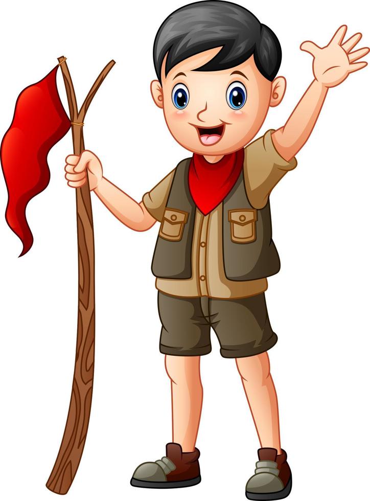 Cartoon a scout boy holding red flag vector