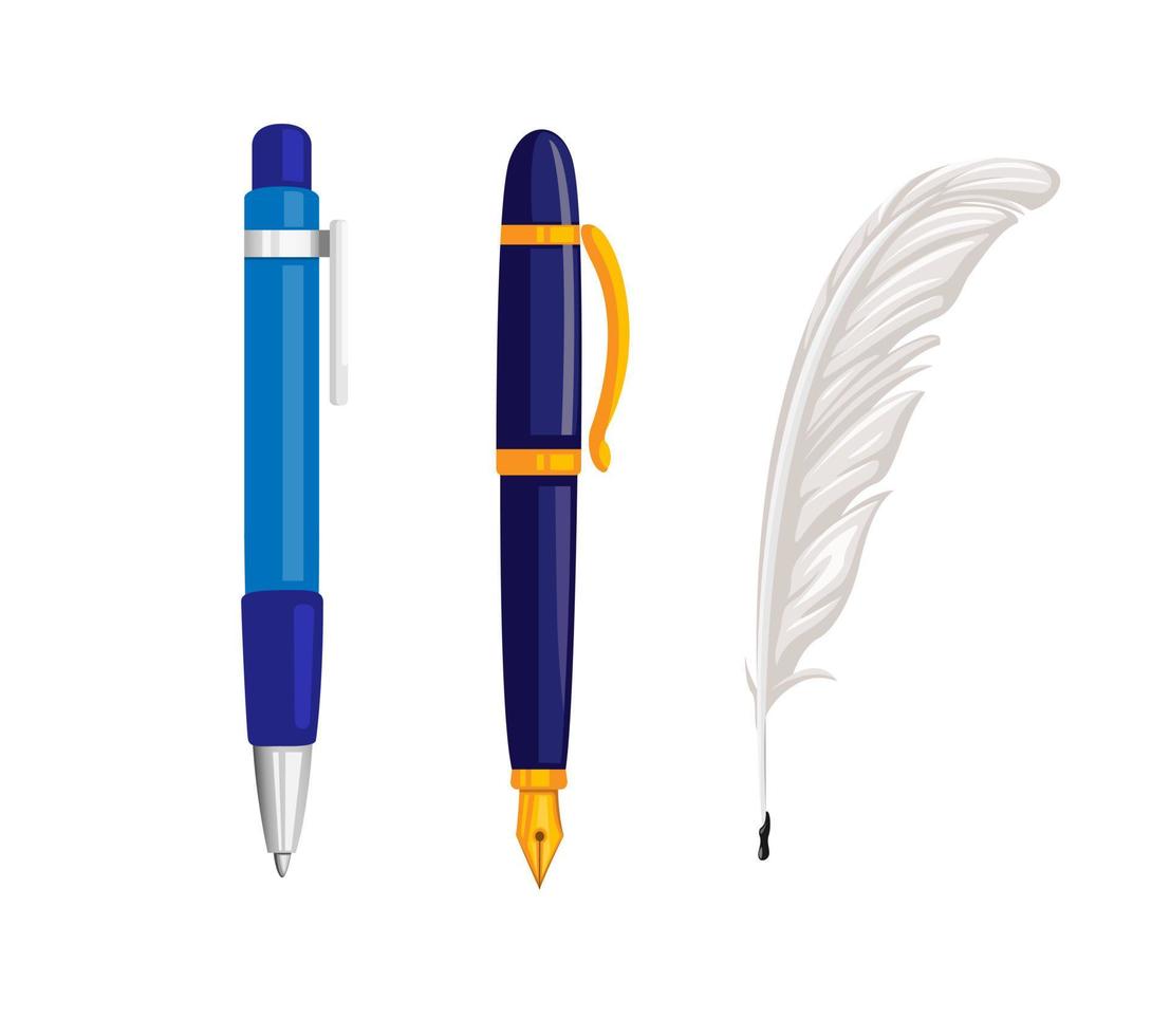 Pen and feather pen collection icon set symbol illustration vector