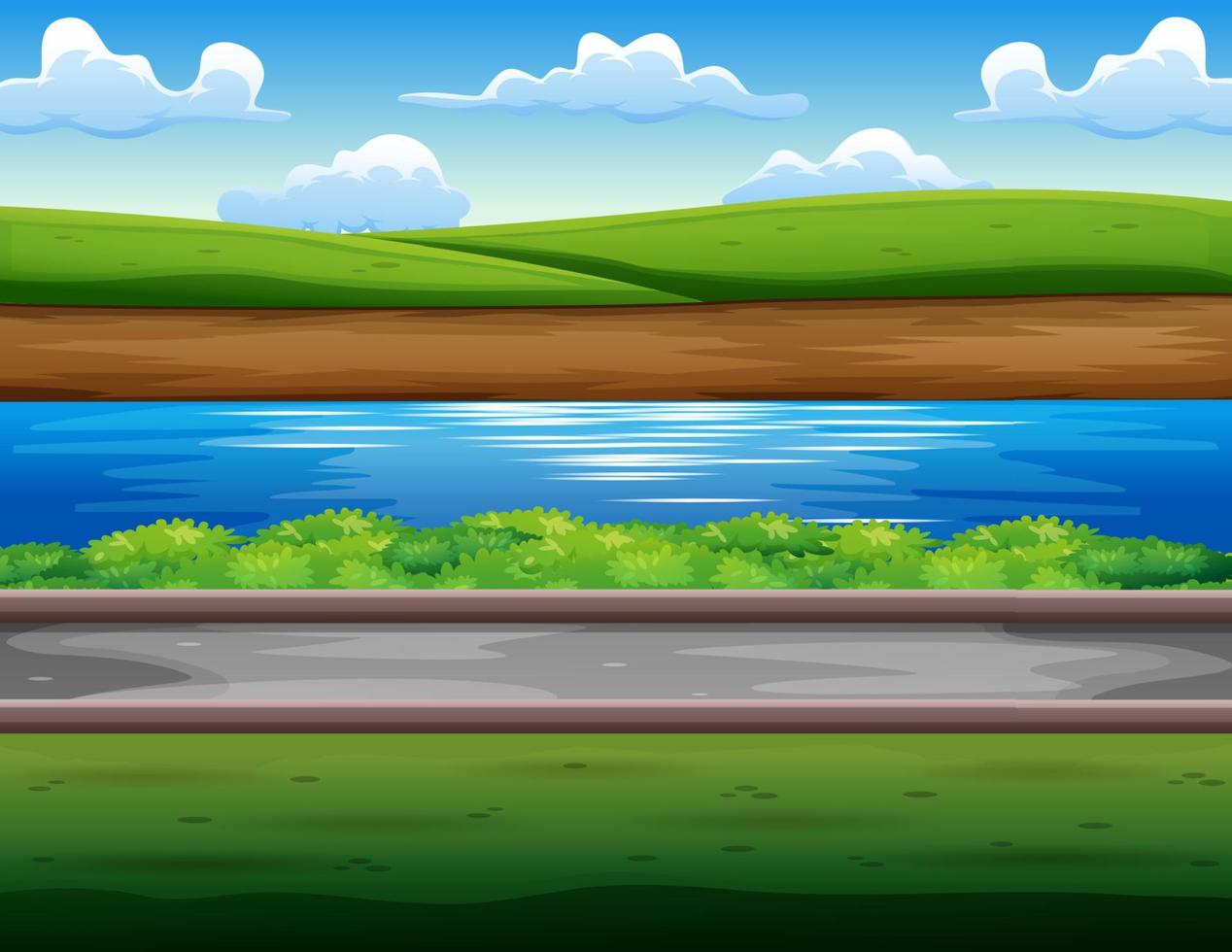 Green field in the riverside illustration vector