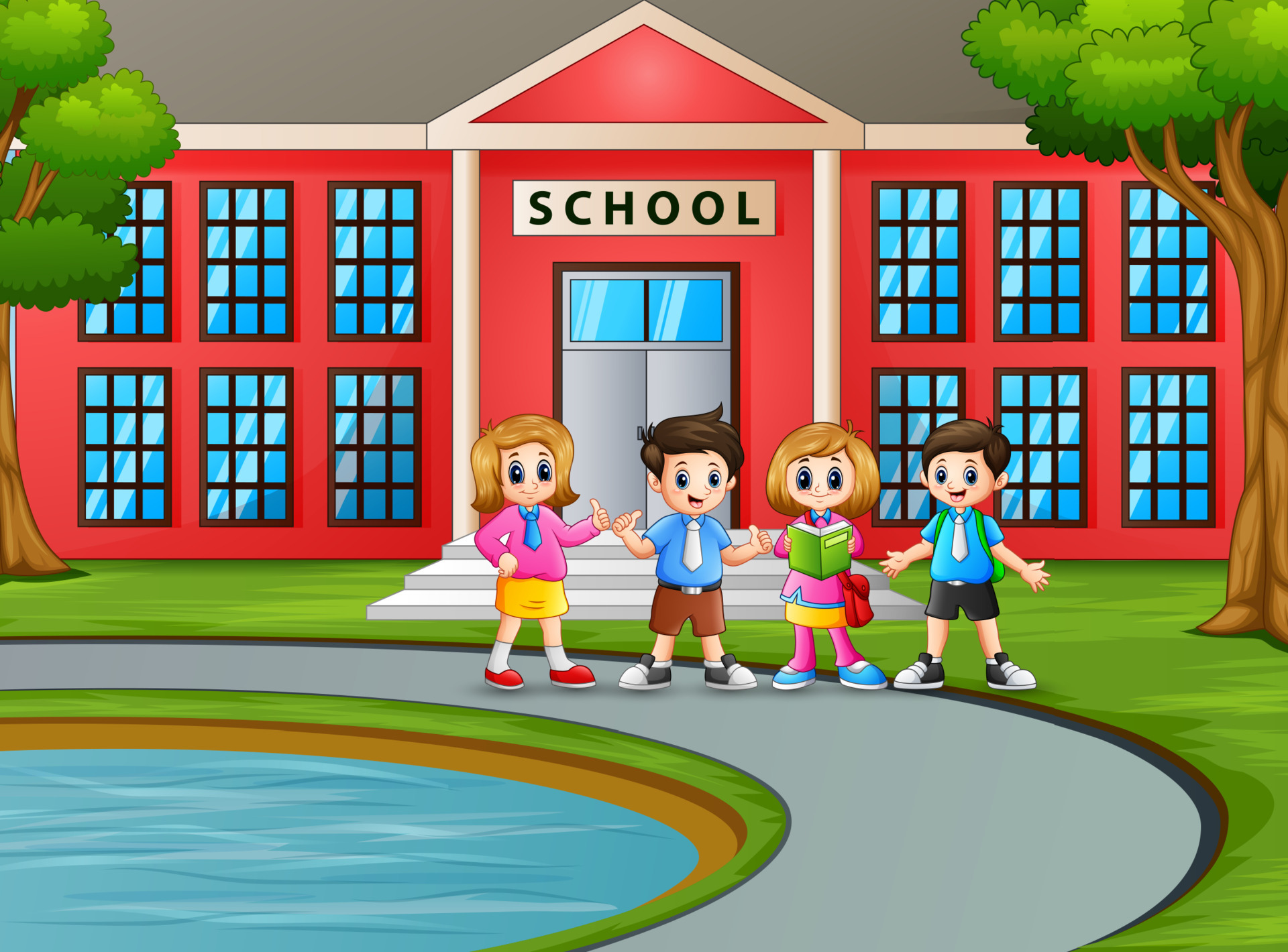 Happy student in front the school building background 5221035 Vector Art at  Vecteezy