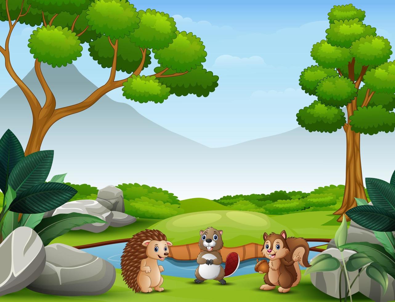 Animals cartoon living in the wild nature vector