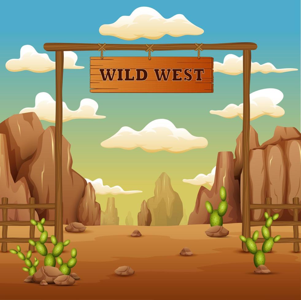 A desert gate landscape cartoon in the wild west vector