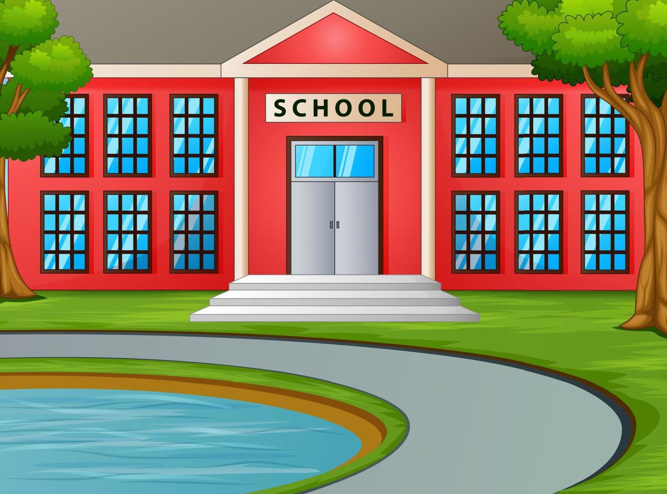 Small pond in front of the school building vector