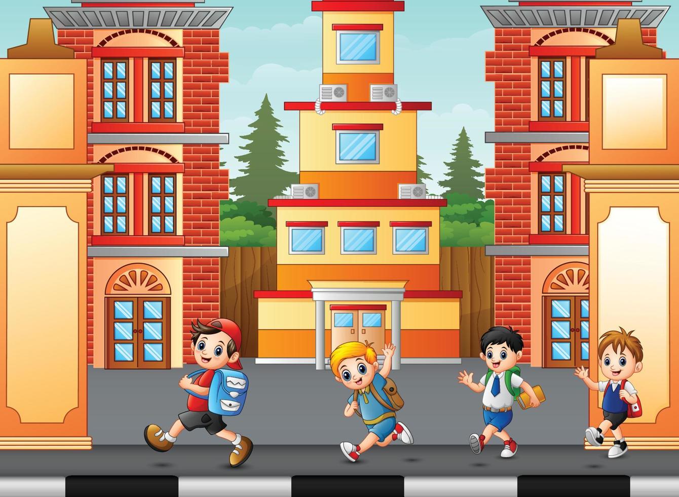 Children walking and going to school vector