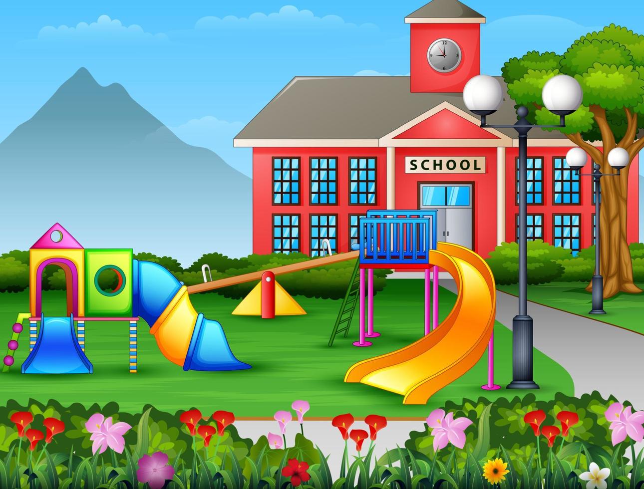 Kids playground area in the school yard vector