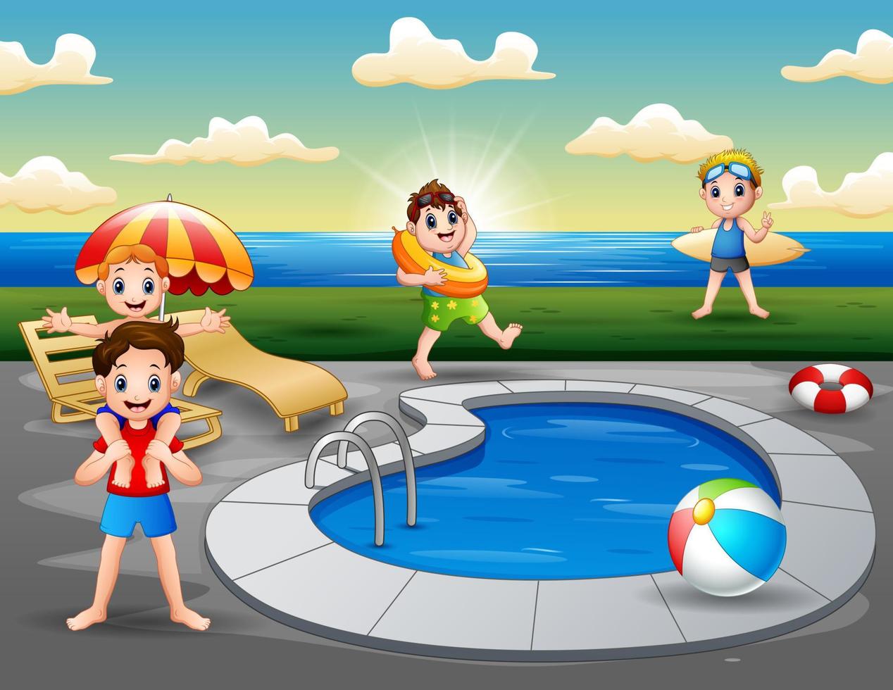 Summer vacation in swimming pool on the beach vector
