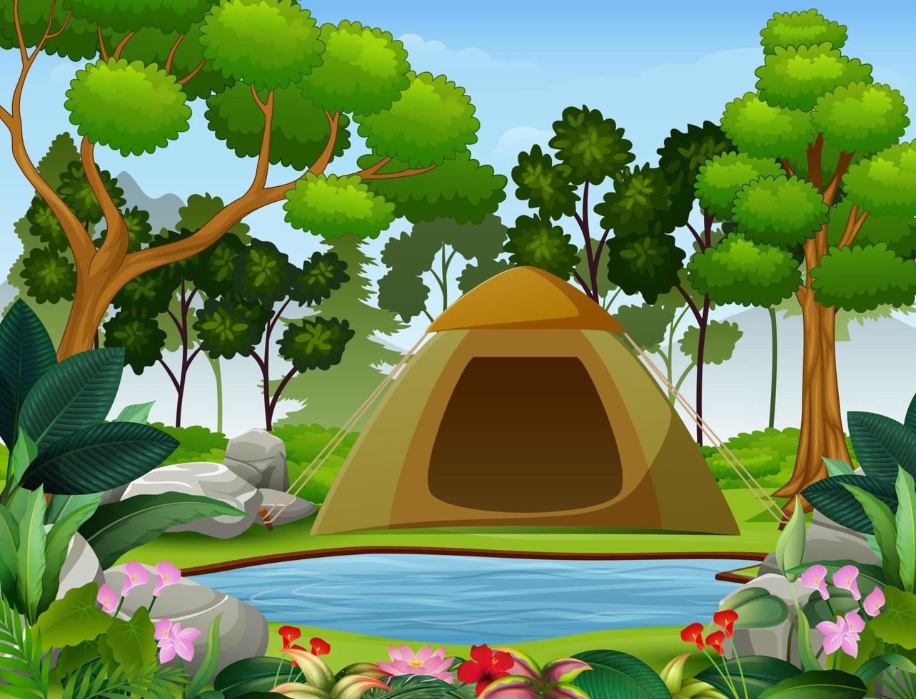 acampar en un hermoso paisaje natural vector