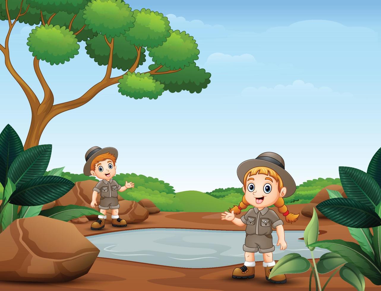 Scout boy and girl in the nature vector